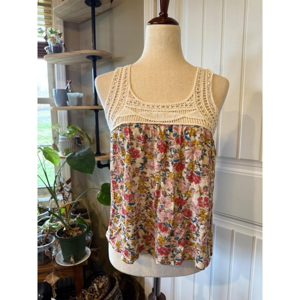 Forever 21 Floral Crochet Tank Top Womens Size S P Beige Red‎ Yellow Blue